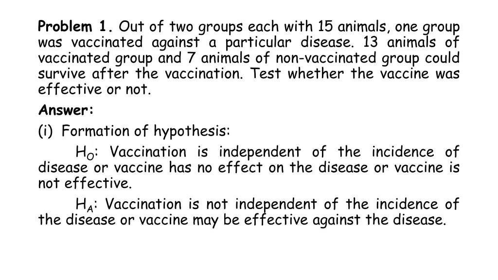 problem 1 out of two groups each with 15 animals