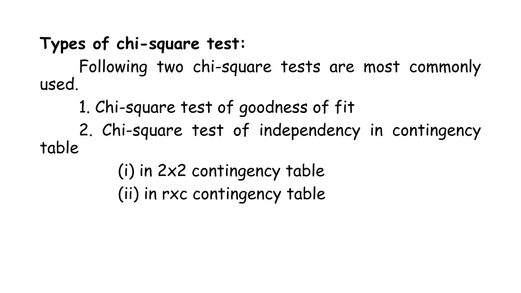 types of chi square test following two chi square