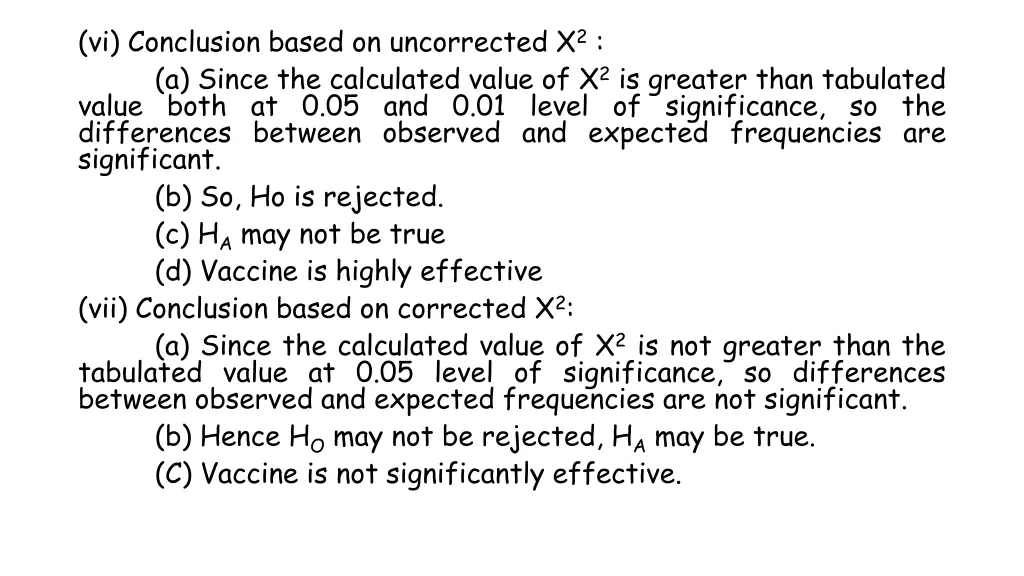 vi conclusion based on uncorrected x 2 a since