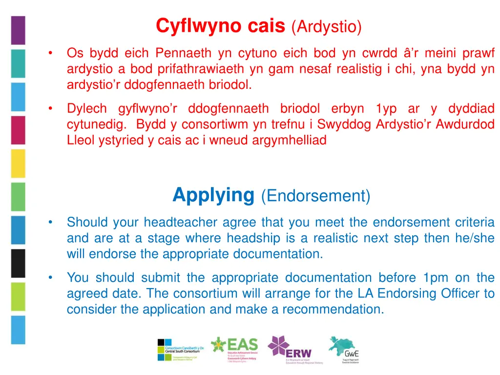 cyflwyno cais ardystio