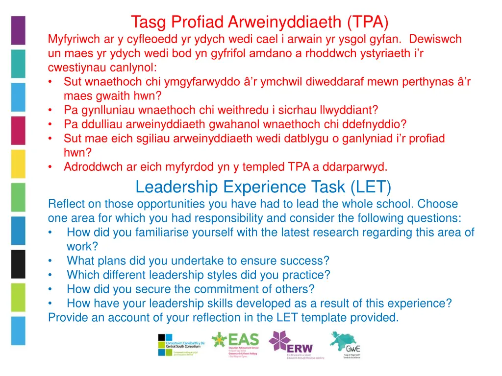 tasg profiad arweinyddiaeth tpa myfyriwch