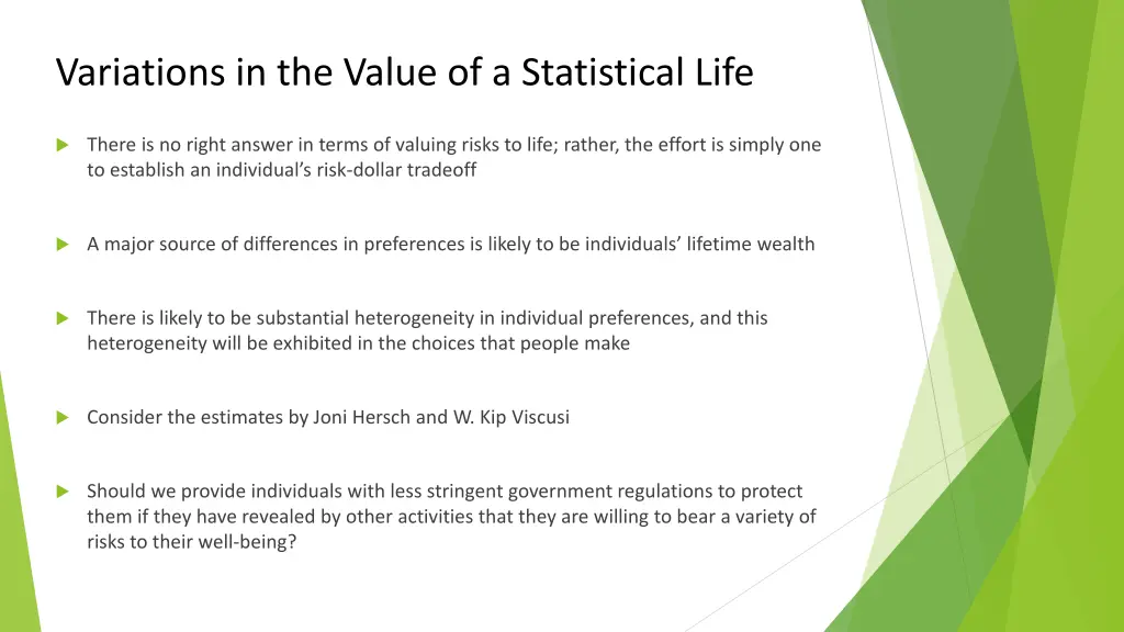 variations in the value of a statistical life