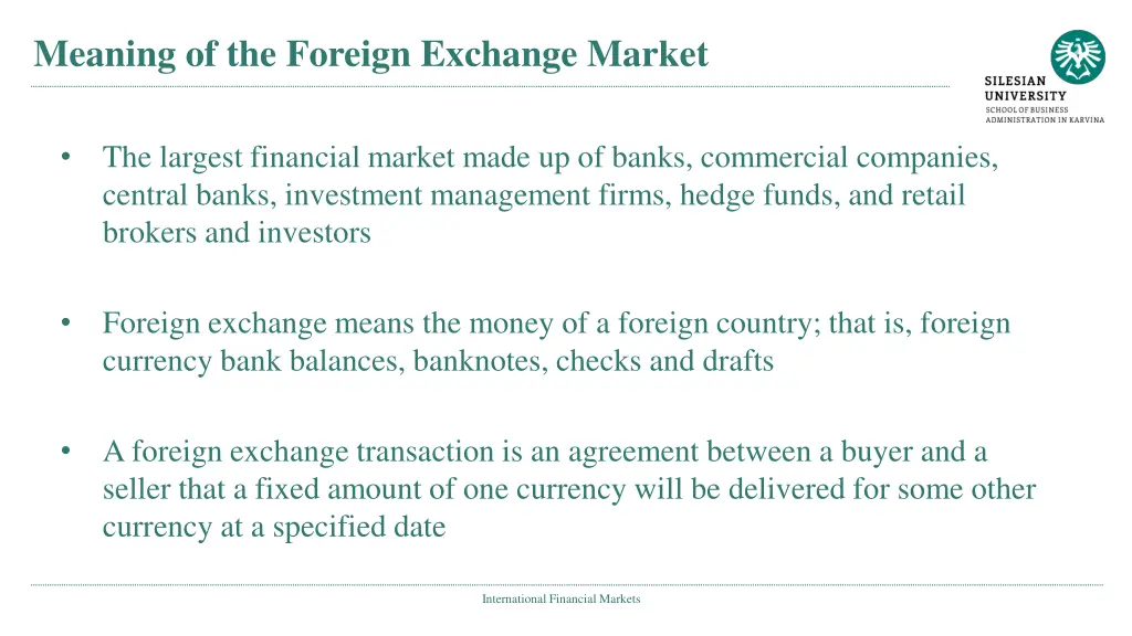 meaning of the foreign exchange market