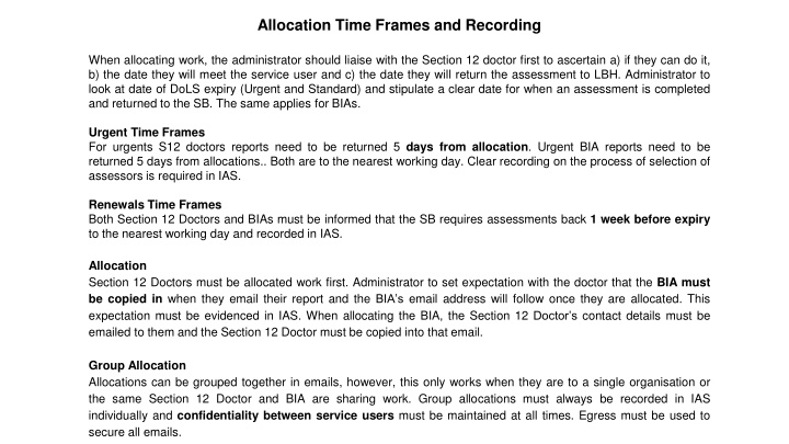 allocation time frames and recording