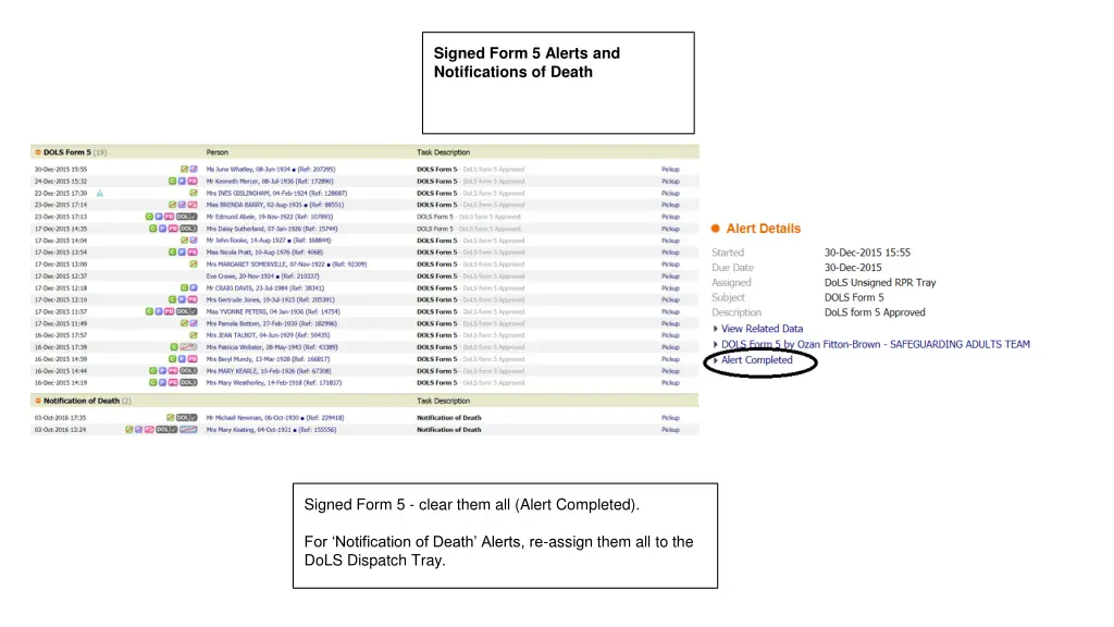 signed form 5 alerts and notifications of death