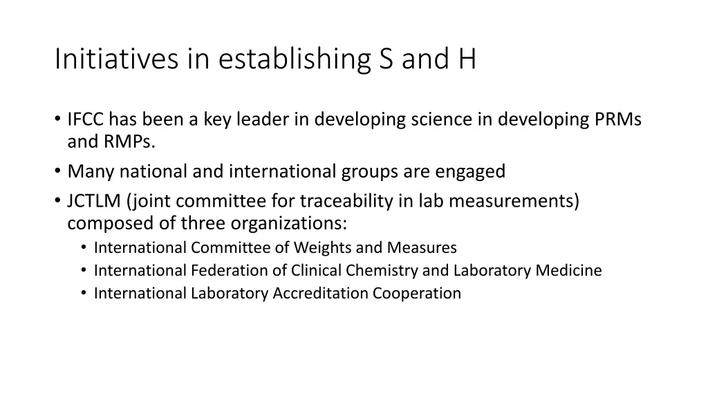 initiatives in establishing s and h