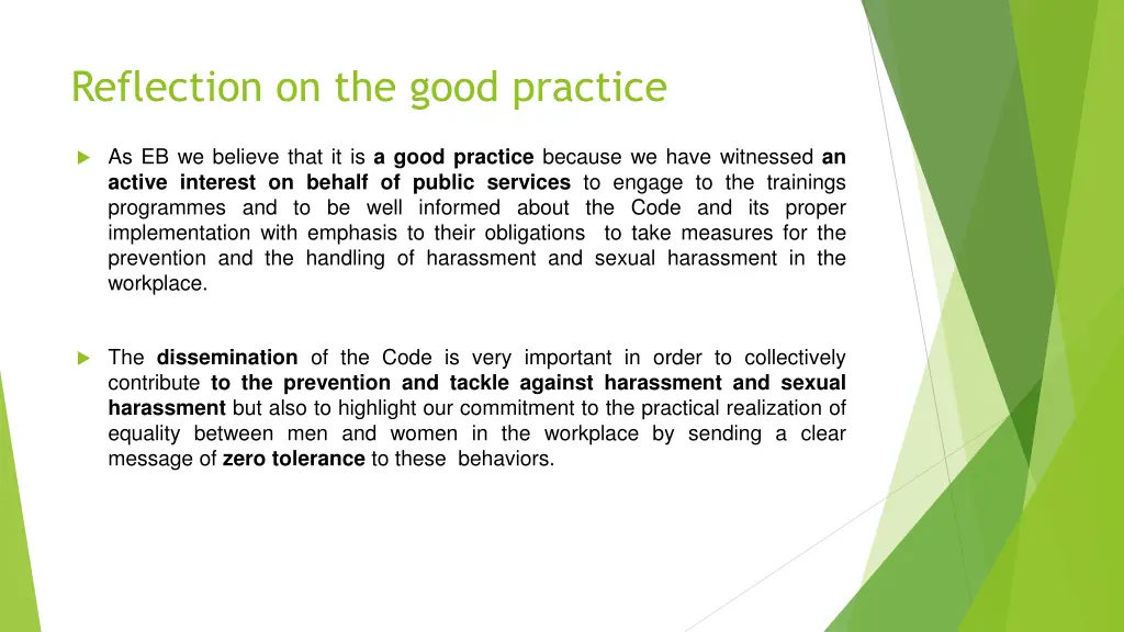 reflection on the good practice