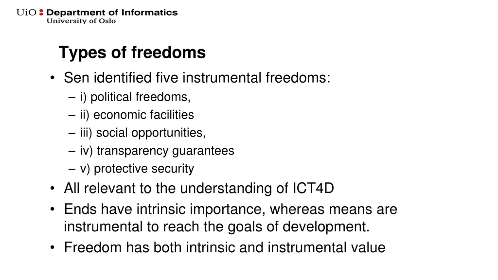 types of freedoms sen identified five