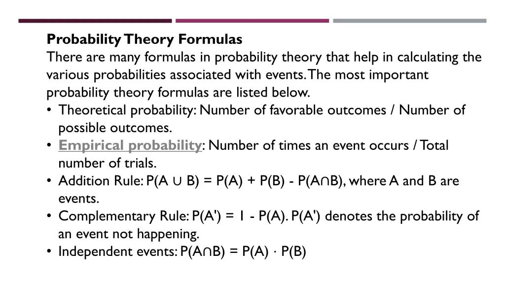 probability theory formulas there are many