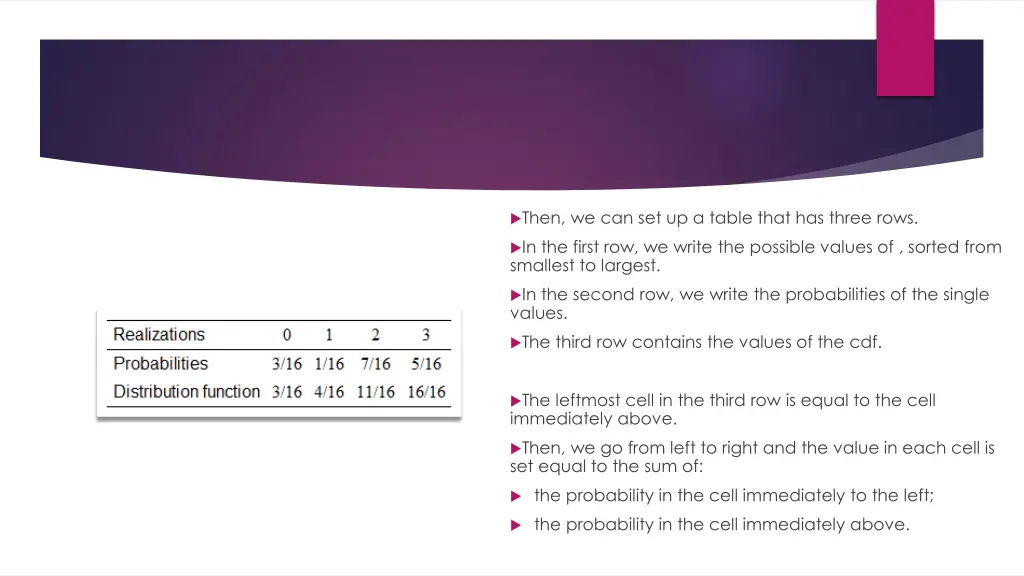 then we can set up a table that has three rows