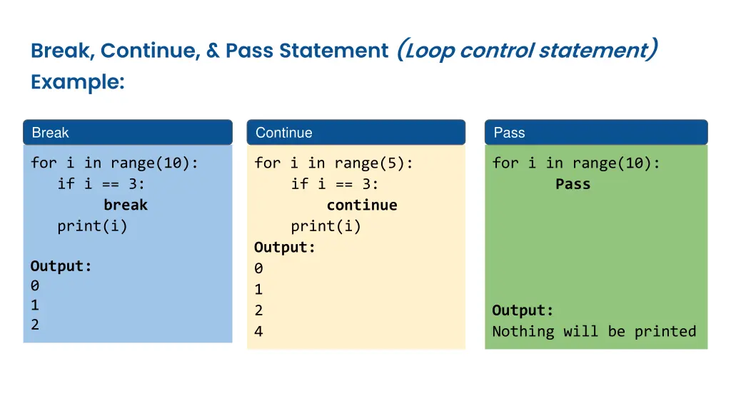 break continue pass statement loop control 1