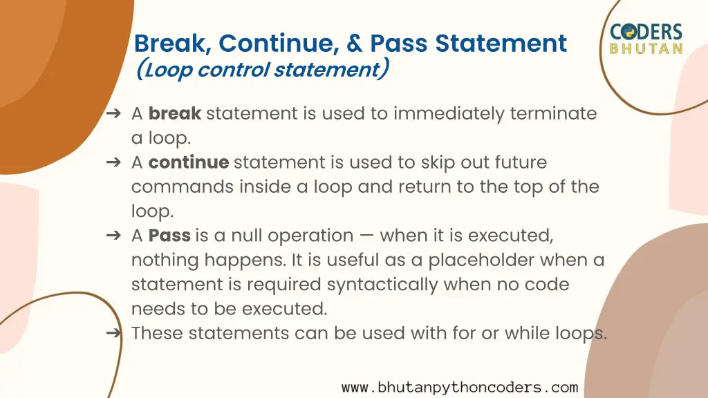 break continue pass statement loop control