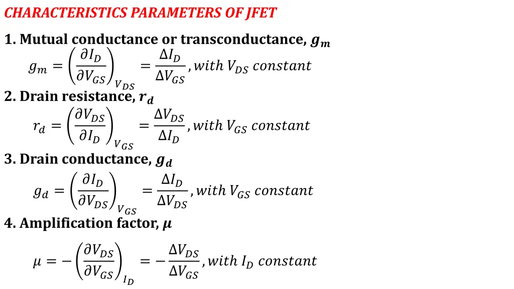 characteristics parameters of jfet