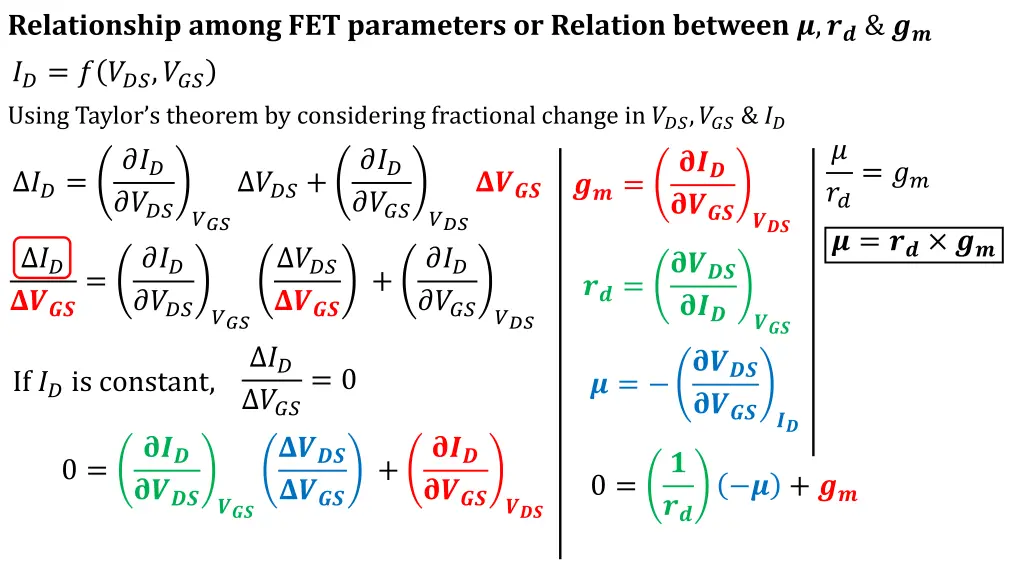 relationship among fet parameters or relation