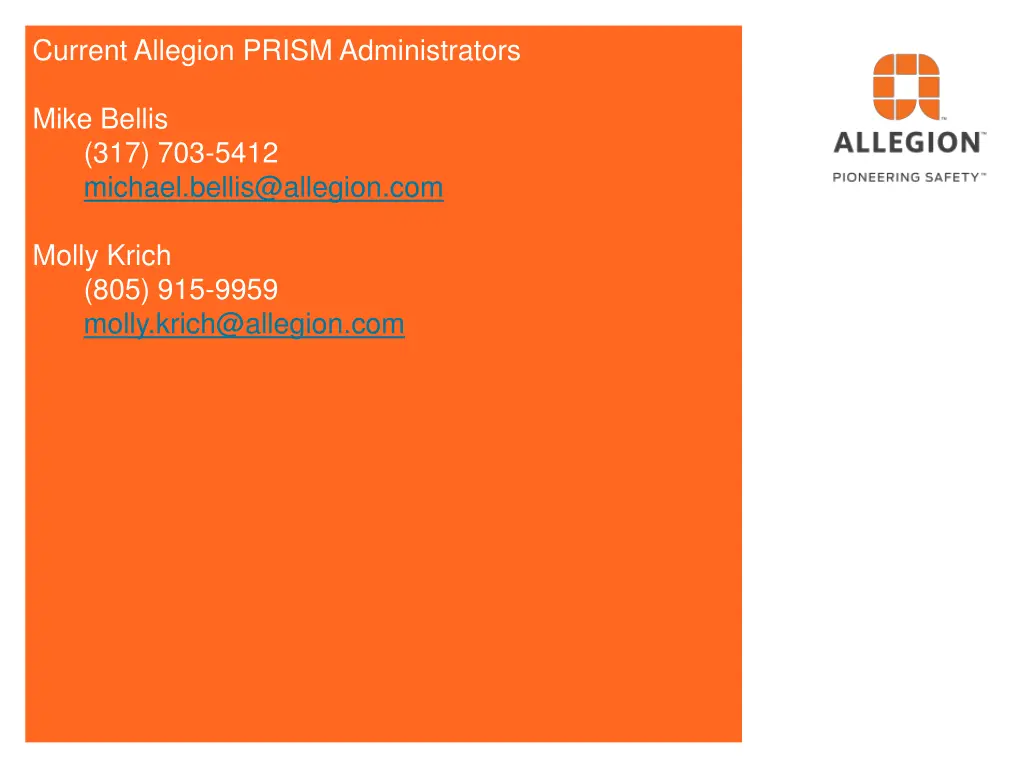 current allegion prism administrators