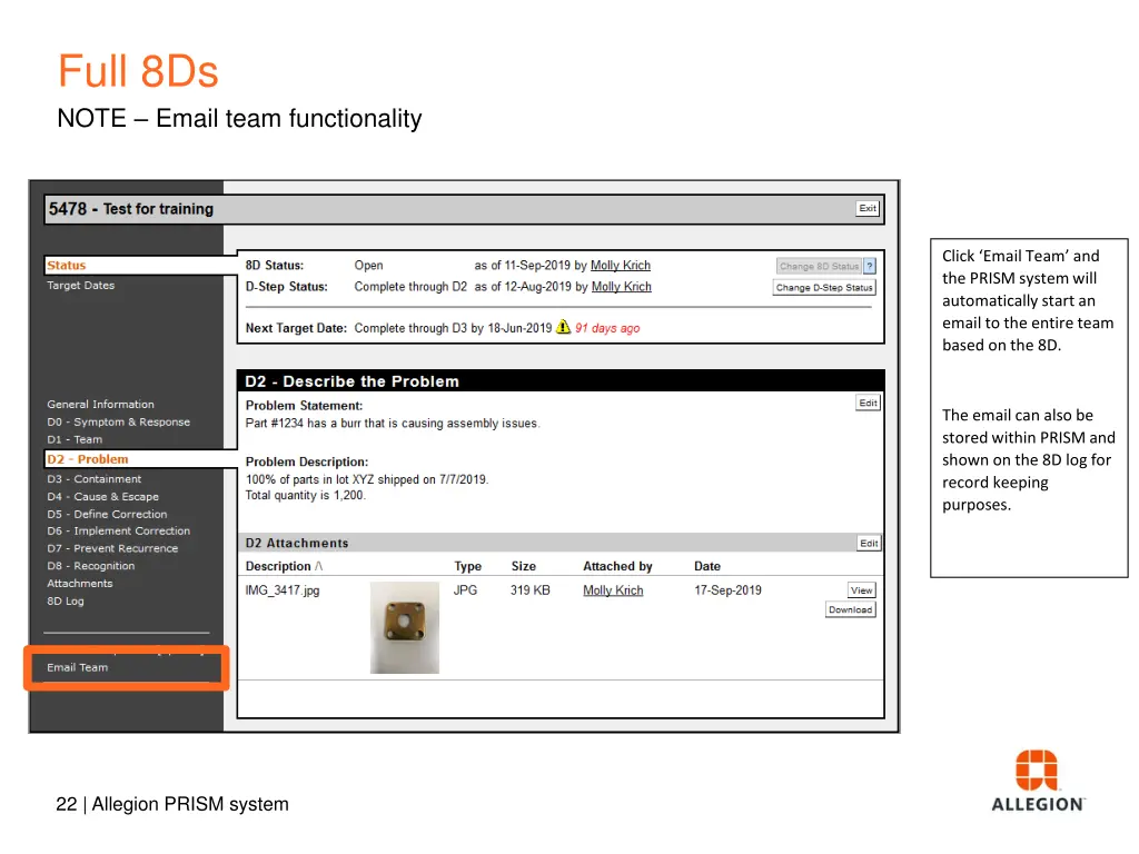 full 8ds note email team functionality