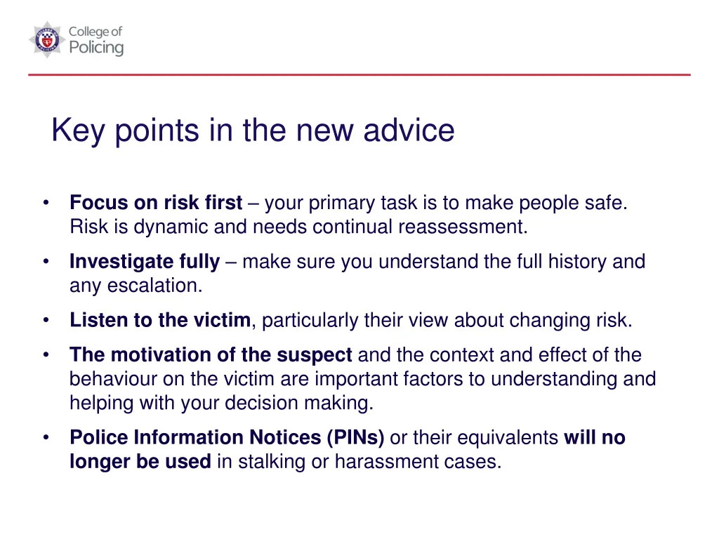 key points in the new advice