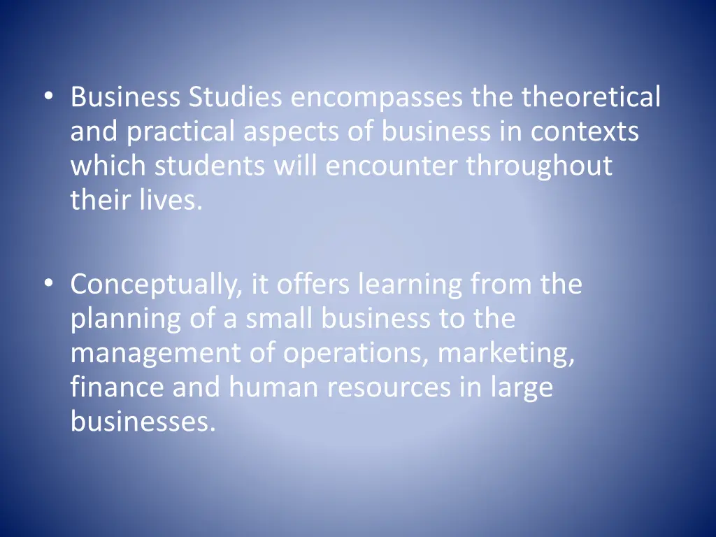 business studies encompasses the theoretical