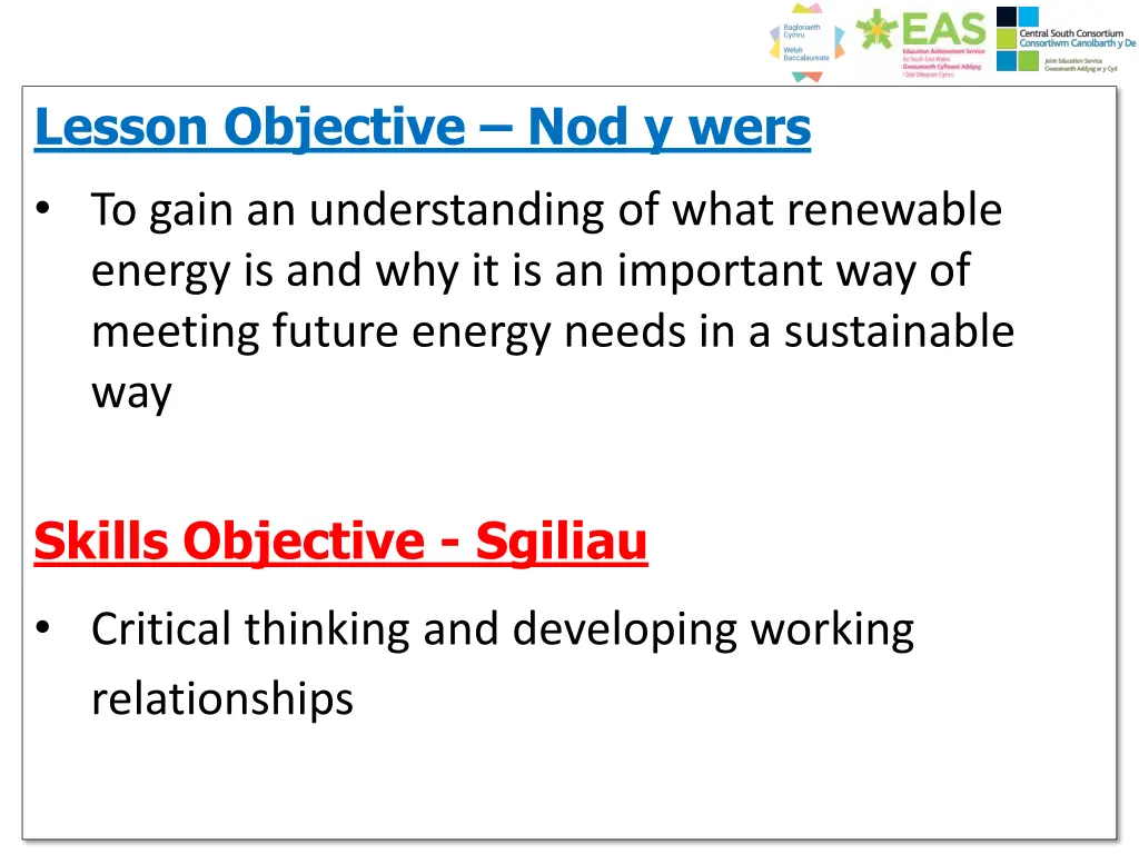 lesson objective nod y wers to gain