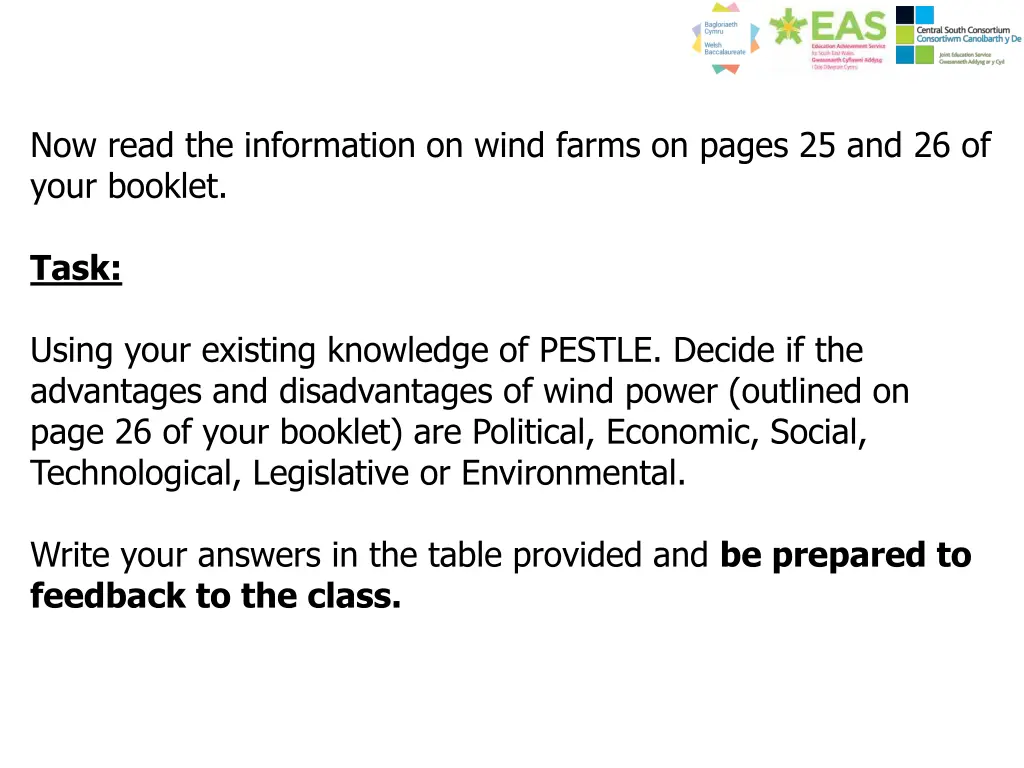 now read the information on wind farms on pages