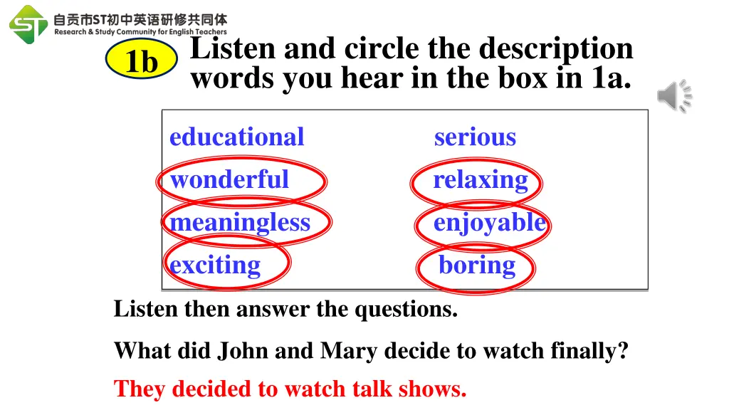 listen and circle the description words you hear