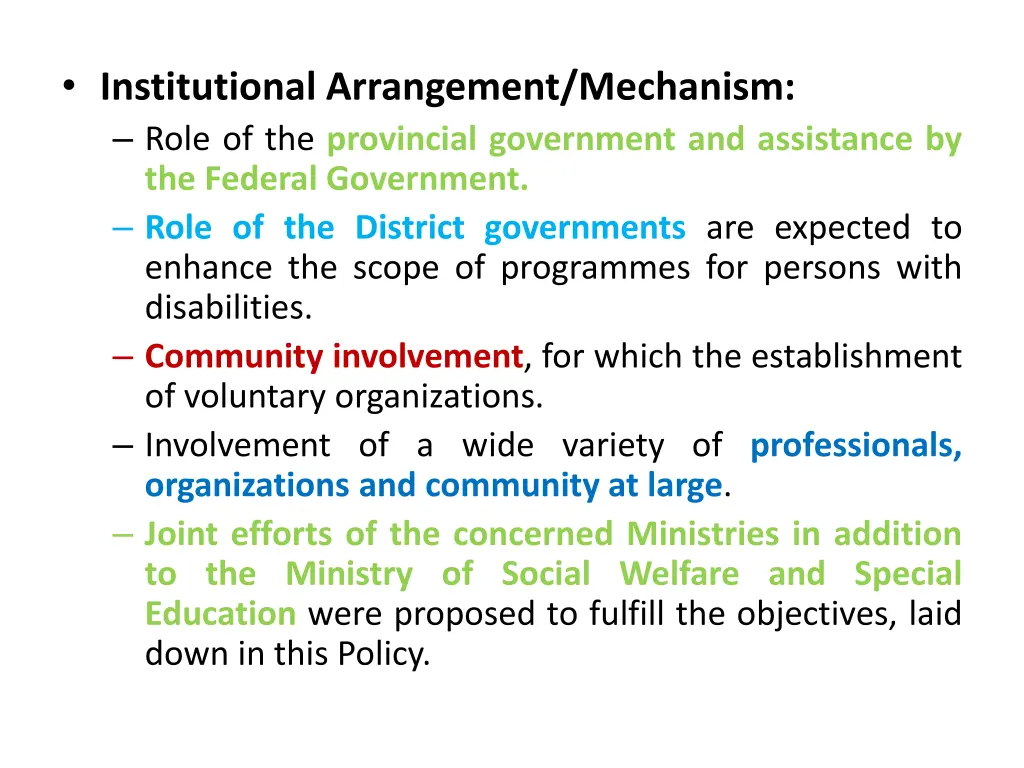 institutional arrangement mechanism role