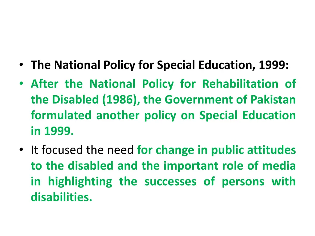 the national policy for special education 1999