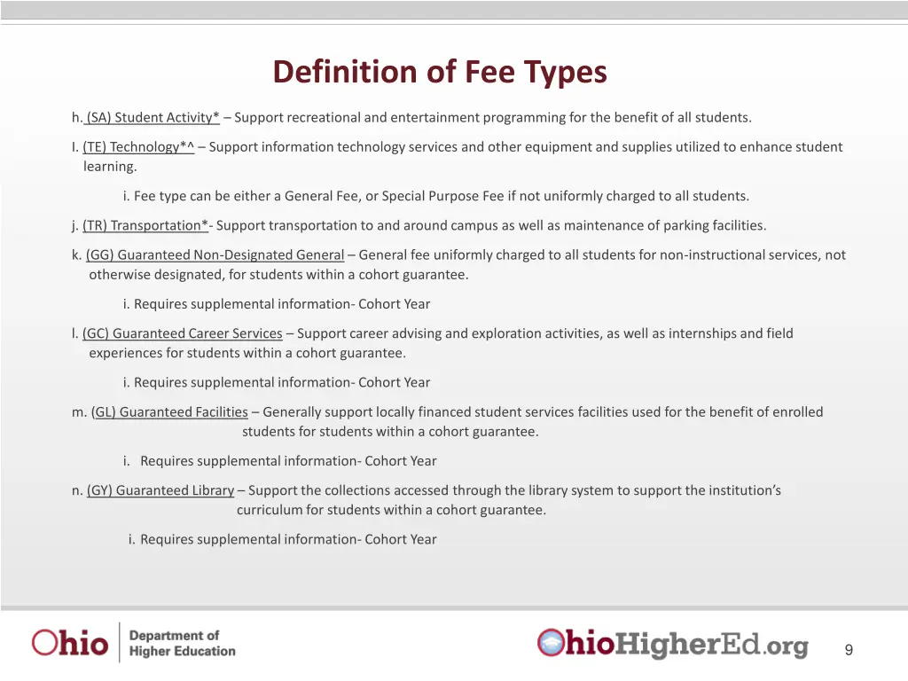 definition of fee types 1