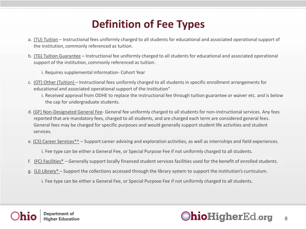 definition of fee types