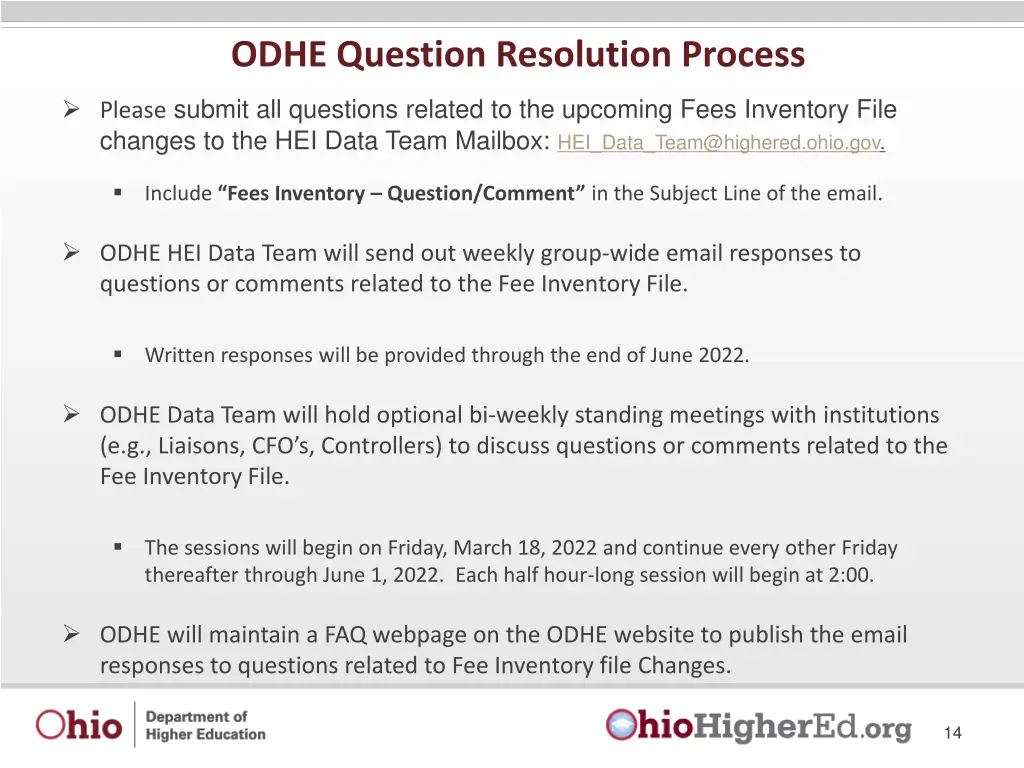 odhe question resolution process