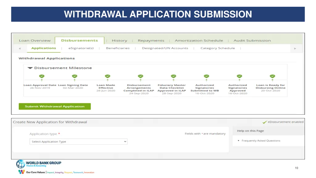 withdrawal application submission