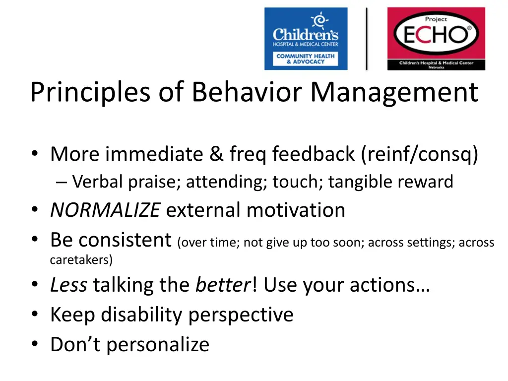 principles of behavior management