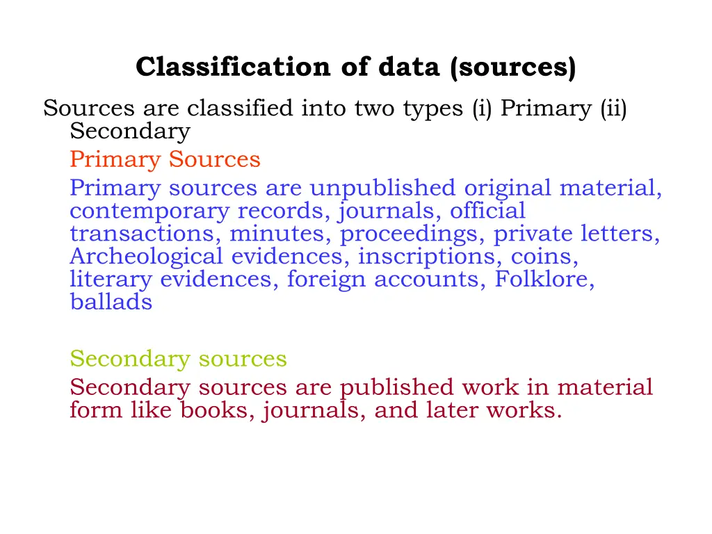 classification of data sources sources