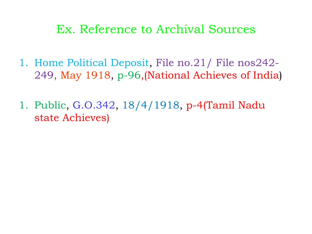 ex reference to archival sources