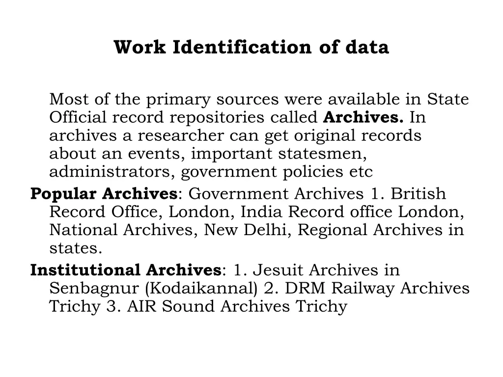 work identification of data