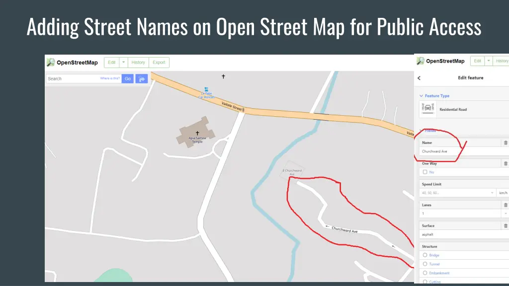 adding street names on open street map for public