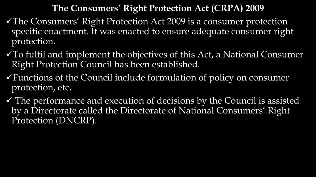 the consumers right protection act crpa 2009