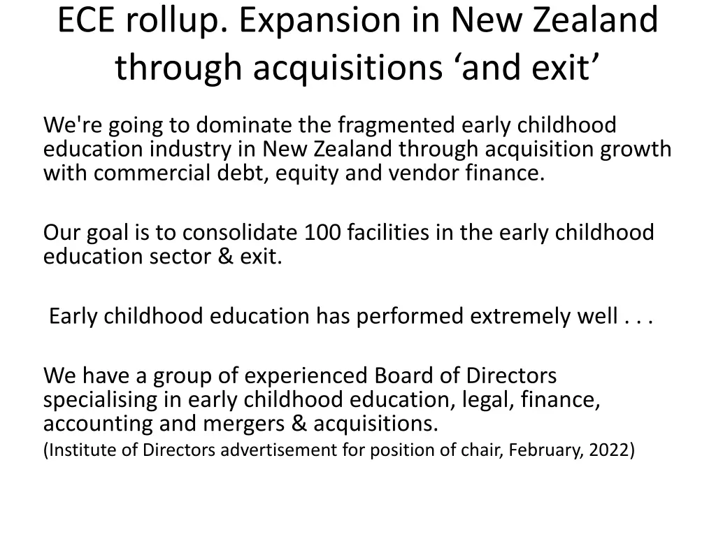 ece rollup expansion in new zealand through