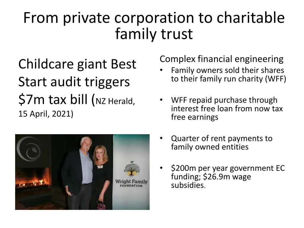 from private corporation to charitable family