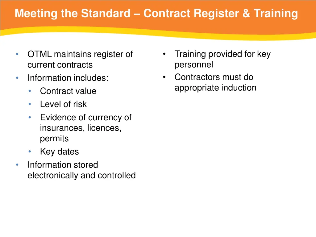 meeting the standard contract register training