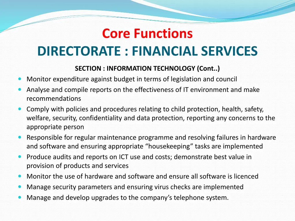 core functions 13