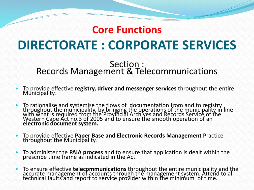 core functions 14