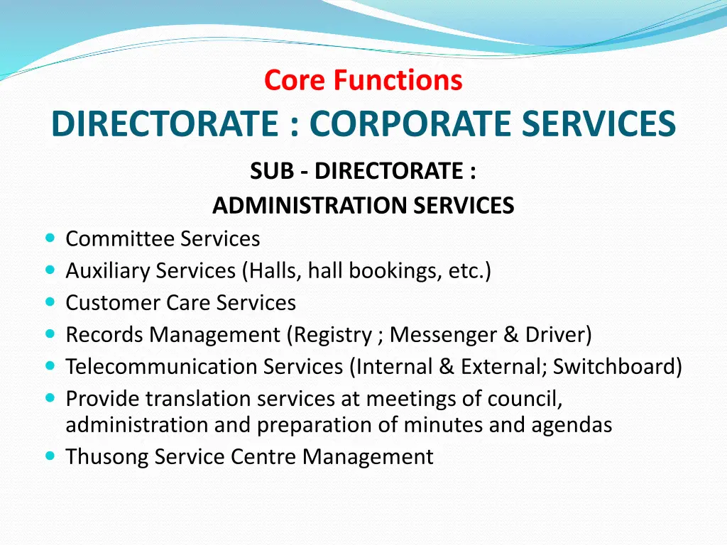 core functions 8