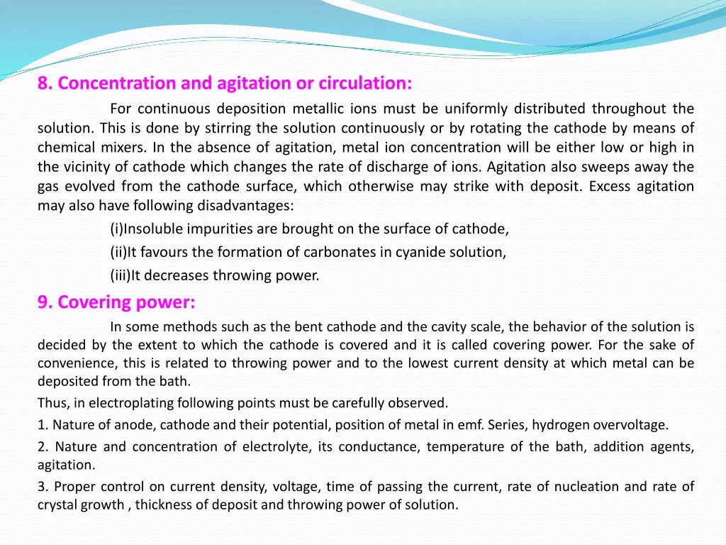 8 concentration and agitation or circulation