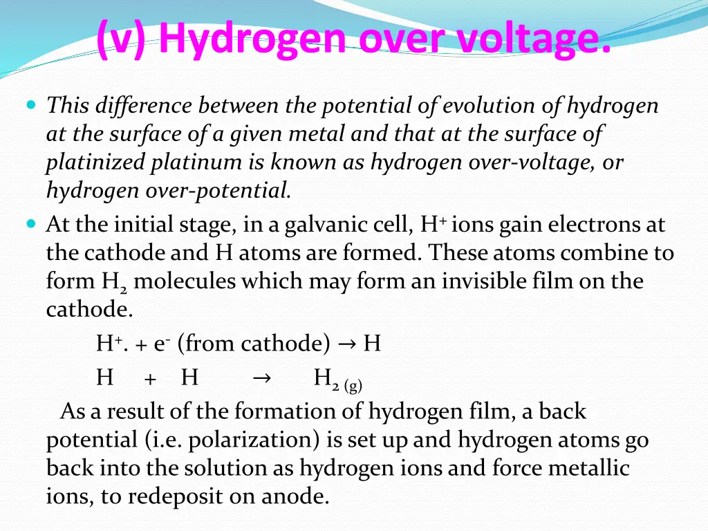 v hydrogen over voltage