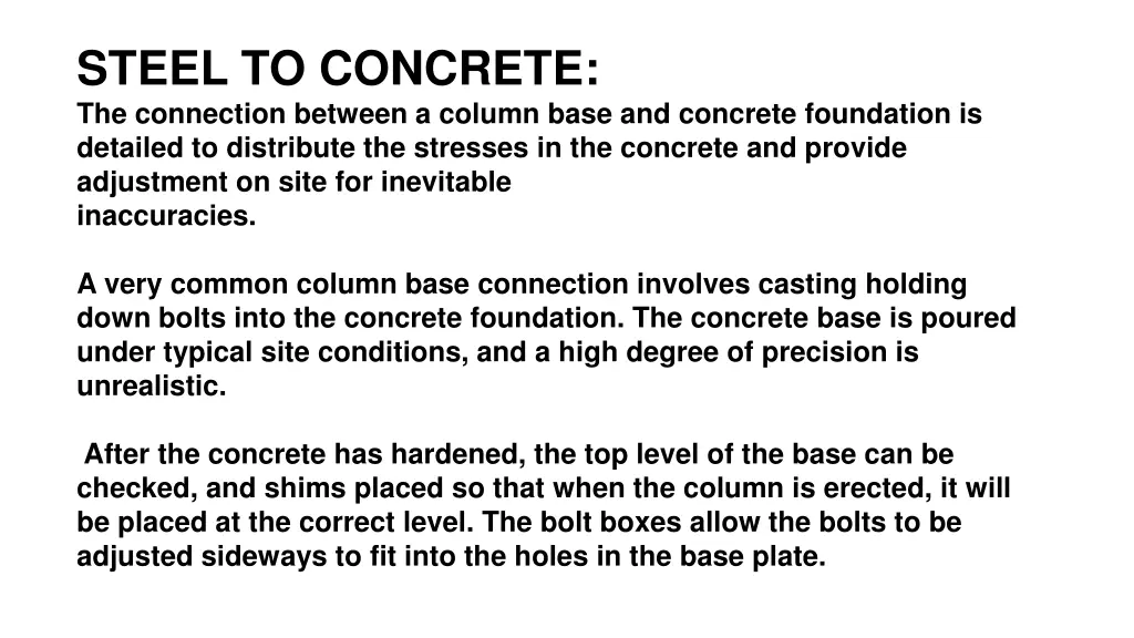 steel to concrete the connection between a column