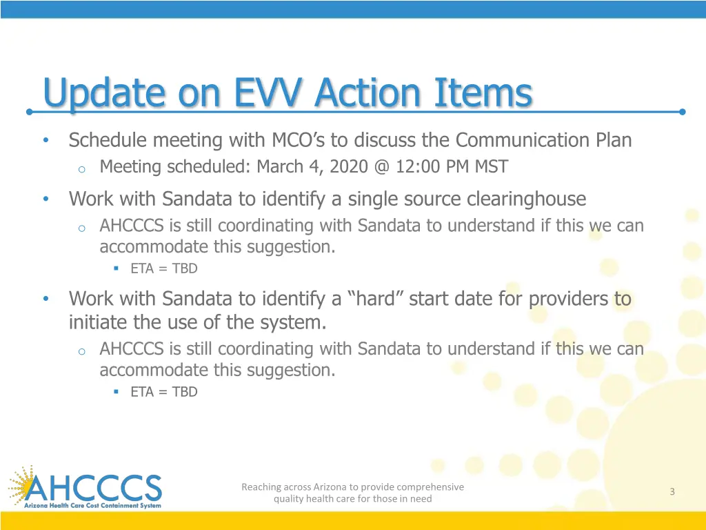 update on evv action items 1