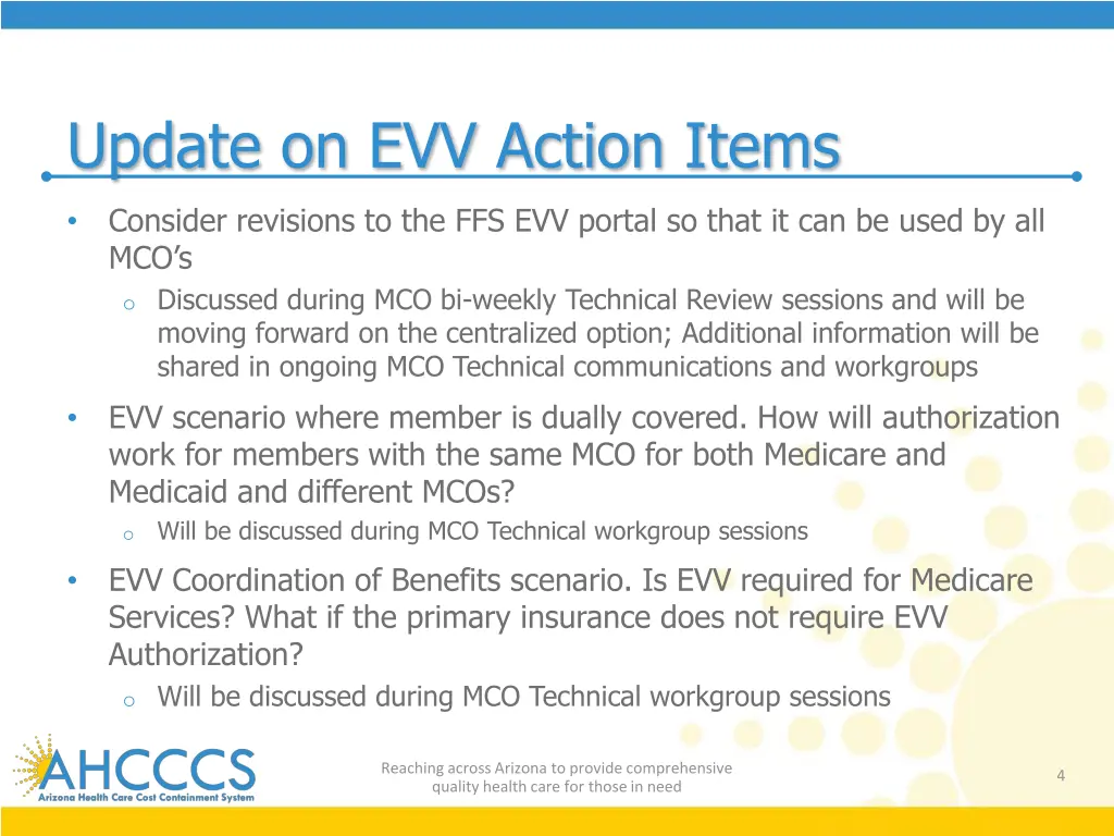 update on evv action items 2