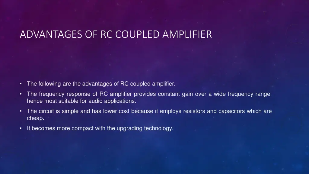 advantages of rc coupled amplifier