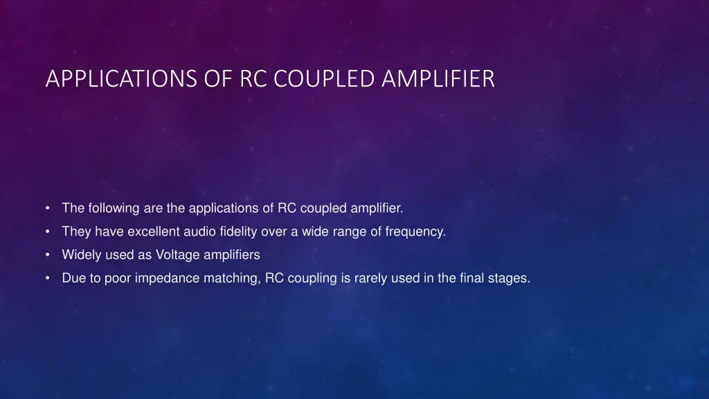 applications of rc coupled amplifier